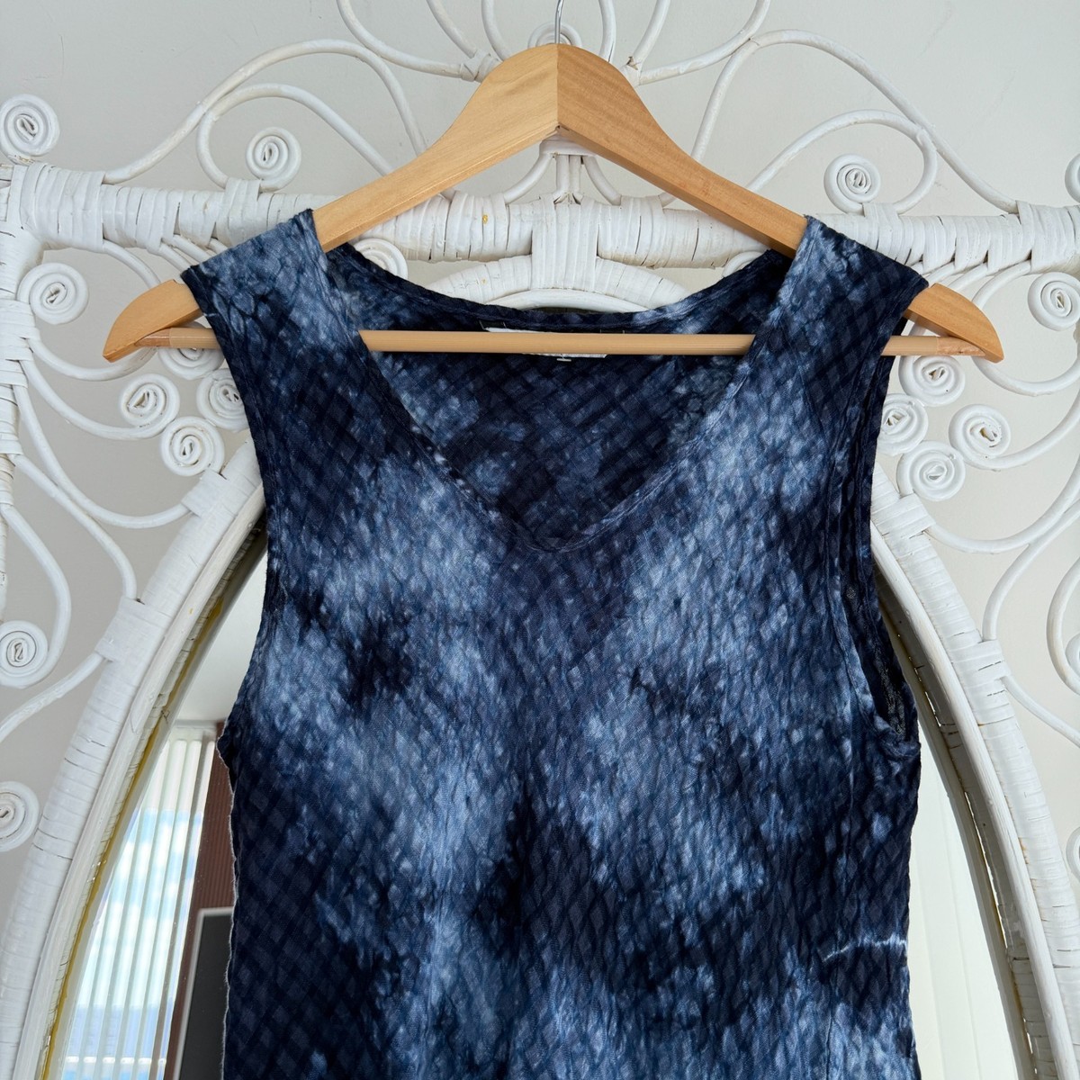 Luna Luz Tank Dress Small Navy Tie Dye Seersucker Linen Blend Artsy Avant  Garde | eBay