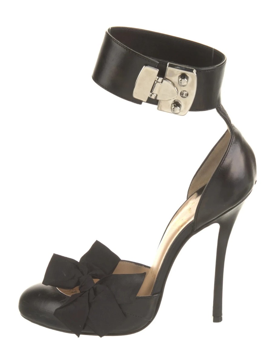 CHRISTIAN LOUBOUTIN Black Leather Fetish 120 Pumps IT 36.5 Good