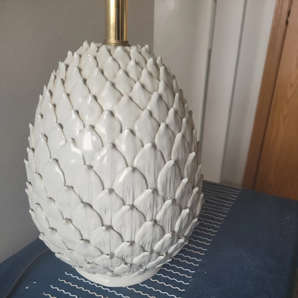 ¿Mangani vintage MCM HOLLYWOOD REGENCY? "Lámpara cerámica alcachofa azul pizarra base 12""" Foto 3 de 4