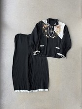 Vintage 1940 s Japanese Silk Embroidered Black Two Piece Pajama Set