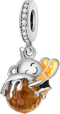 Honey Jar Bee Dangle Pendants 925 Sterling Silver Charms for Bracelets and Ne...