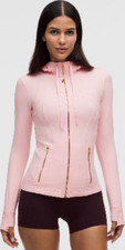 Women's Pink Solid Hooded Full Zip Hoodie Jacket Long Sleeve Regular M