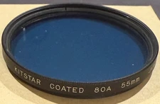 Vintage KITSTAR Coated 55mm 80A Blue Camera Lens Filter Made in Japan