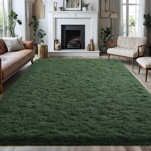 Soft Area Rugs for Bedroom 3x5 ft Fluffy Rug Carpets for 3x5 Feet Dark Green - Picture 2 of 7