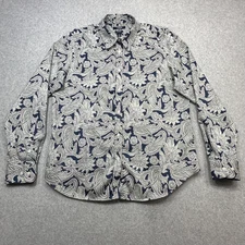 Chaps Shirt Womens Large Blue Paisley Long Sleeve No Iron Button Down