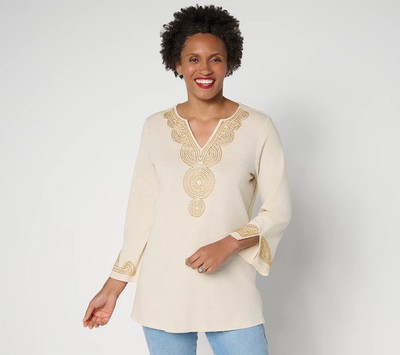 Bellisima by Kim Gravel Regular Slub Knit Boutique Beaded Tunic A688387 (QVC)