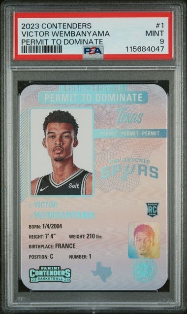 2023-24 Panini Contenders Victor Wembanyama Permit To Dominate Rookie PSA 9 Spur