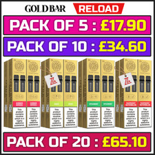 Gold Bar Reload Pods | Prefilled Replacement Pods | 20mg | 2ml | 5/10/20 Pack UK