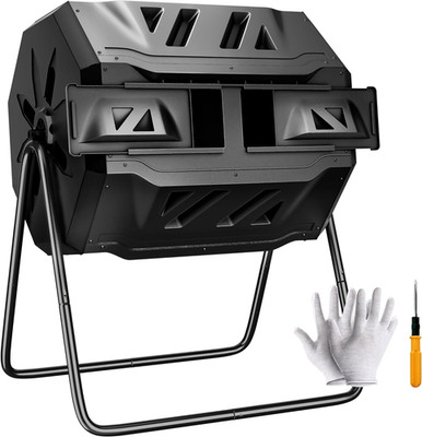 43 Gallon Large Composting Tumbler Dual Chamber Outdoor Garden Rotating Compost