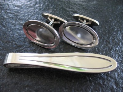 Manschettenknöpfe + Krawattenklammer Silber 925 Georg Jensen Dänemark No 75 A+B