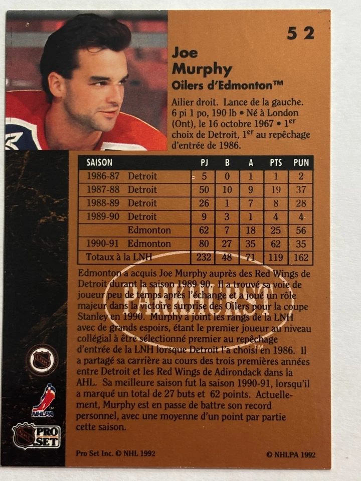 1991-92 Parkhurst #52 Joe Murphy Edmonton Oilers - Image 2 of 2