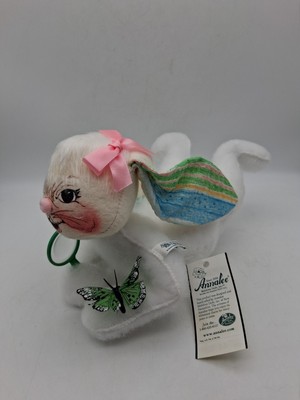 Annalee White Bunny Rabbit with Butterfly 12'' Sherlock Hare Colorful Ears Easter