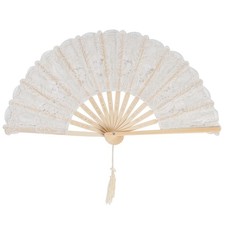 Folding Handheld Fan, Floral Lace Wedding Dancing Party Decor, Beige