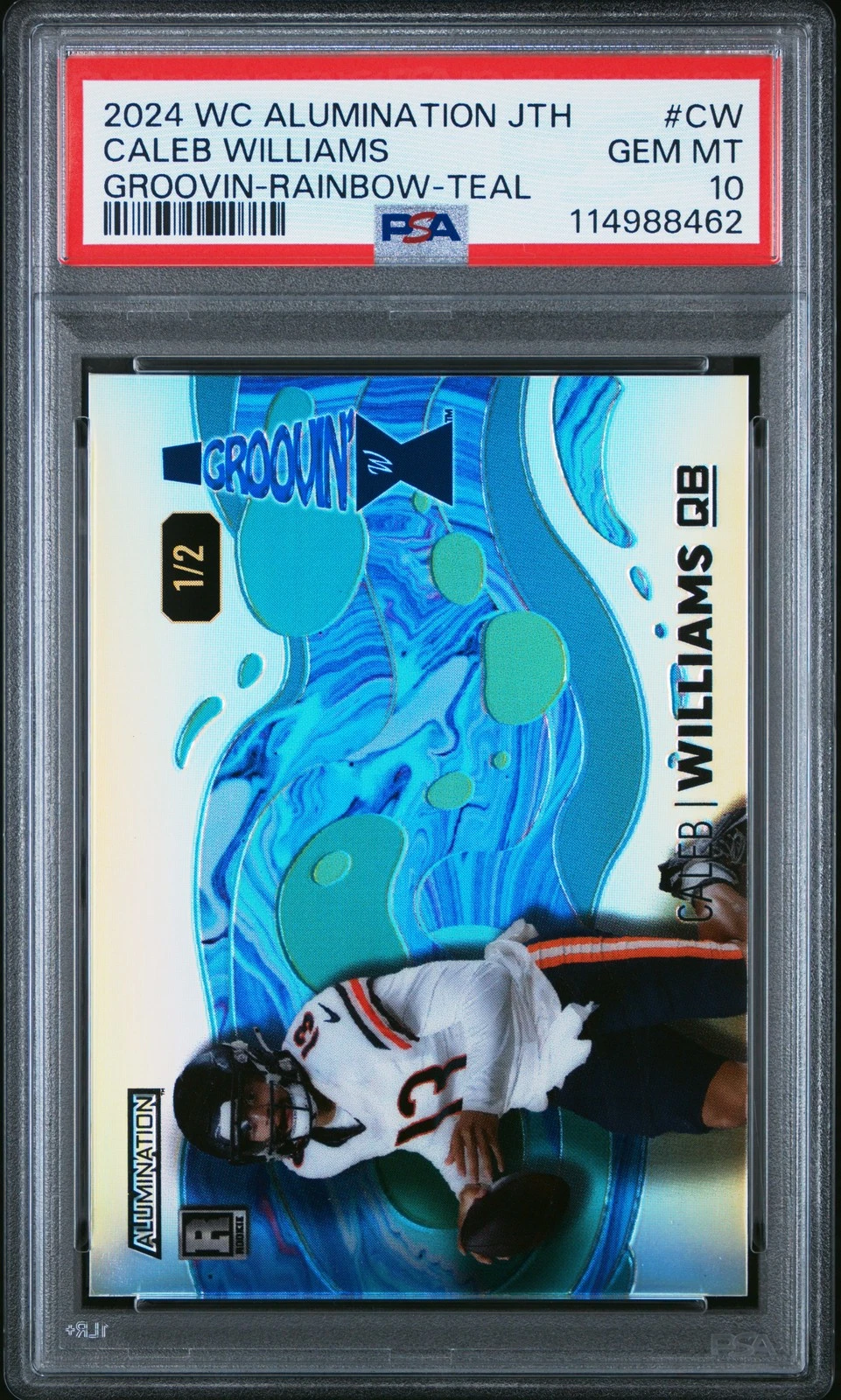 Caleb Williams Wild Card Alumination Just the Hits Groovin #CW Rainbow Foil-Teal