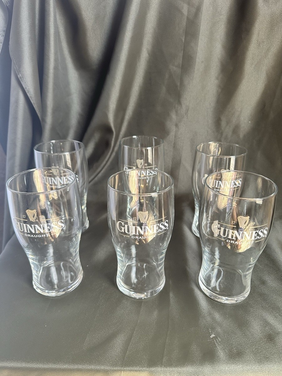 Guinness Draught Pint Glass Set of 6 Tulip Beer Glasses Harp Logo