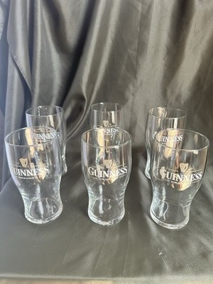 Guinness Draught Pint Glass Set of 6 Tulip Beer Glasses Harp Logo
