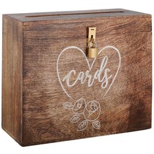 Wooden Wedding Card Box with Lock and Card Slot for Reception, Party W8