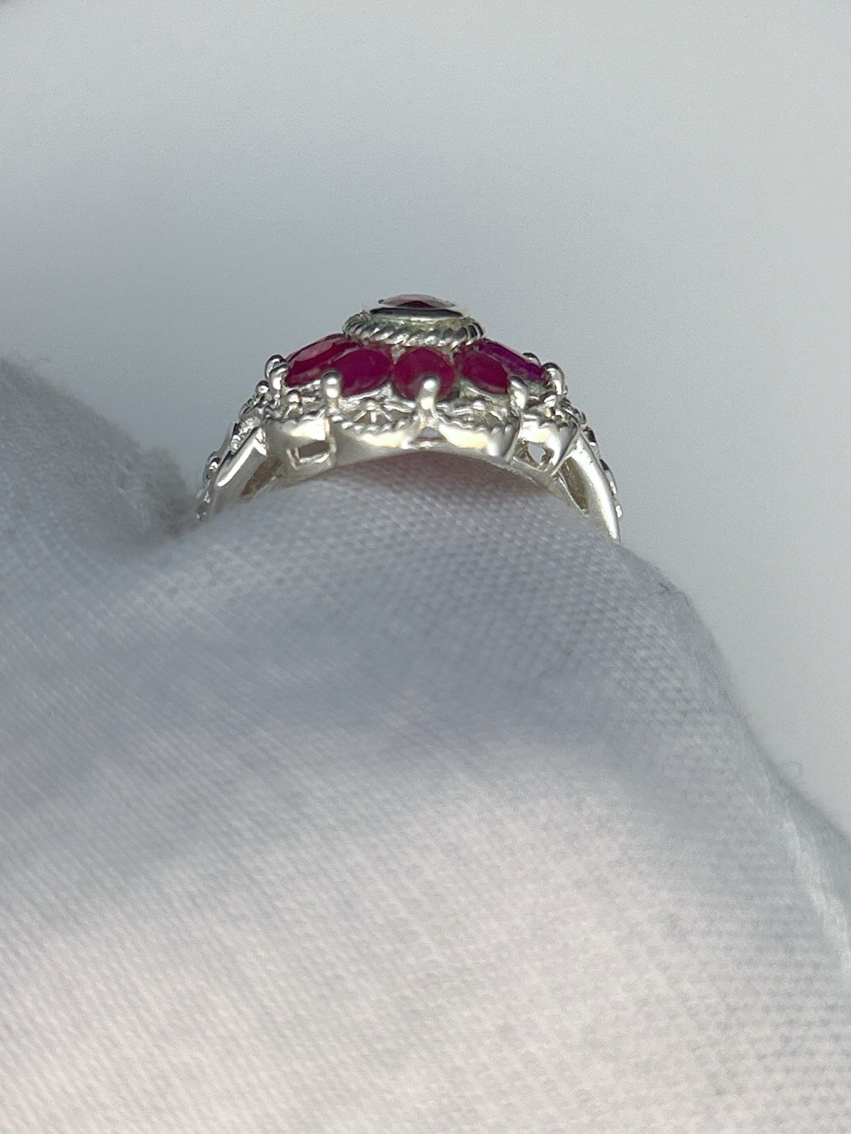 925 Sterling Silver Ruby Ring - Oval Red Ruby Flo… - image 5