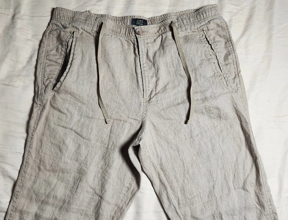 Club Room Luxury Beige Pant Drawstring Men's Chino 100% Linen Size XL - Image 2 of 4