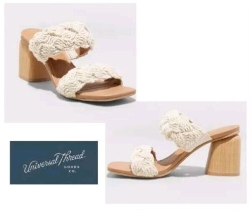 Open Toe Sandal Dressy Slip On Slides Off White Cream Square Block Heel Stassi 9