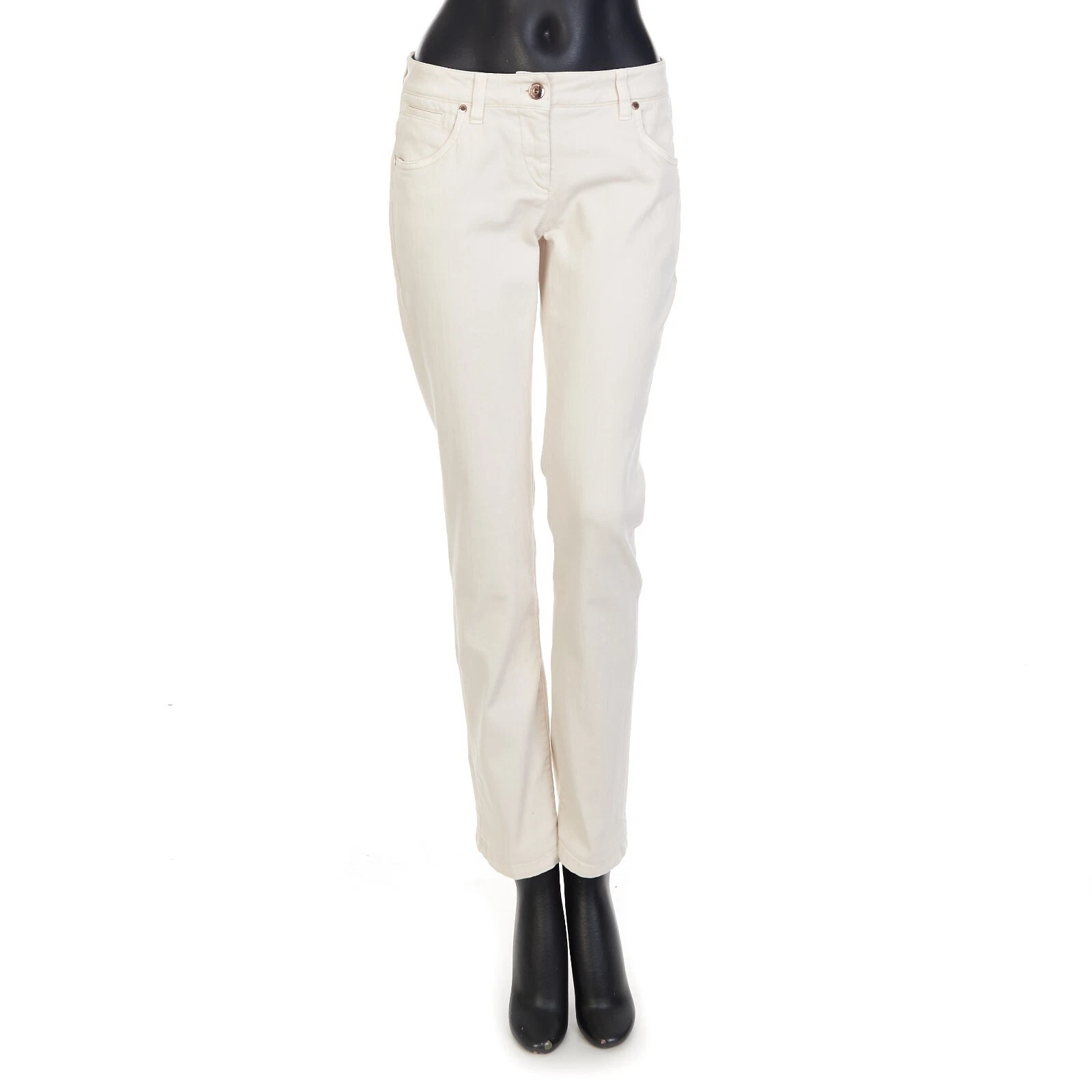 Brunello Cucinelli — BRUNELLO CUCINELLI 995$ Beige Stretch Dyed Denim Trousers, Monili Embroidery Tab