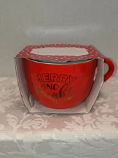 Gartner Studios Christmas Soup Mug "Merry And Bright" Red 19oz NEW 