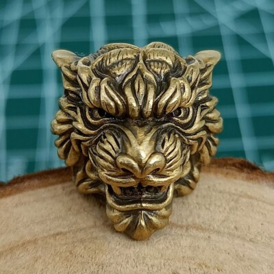 2pcs Brass Tiger Head Knife Bead Paracord Lanyard Beads For Knife Bracelet Beads