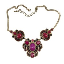 Necklace Black Pink Acrylic Gold Tone Chain