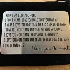 Engraved Stainless Steel Metal Wallet Insert Card Anniversary, Love Note