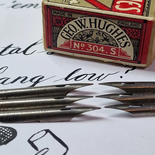 Vtg Shoulder Dip Nibs, Geo. W. Hughes, Million Pen, 304S, Rare Script Writing