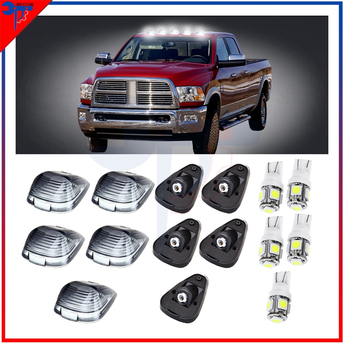 5 Smoke White LED Cab Clearance Marker Lights with Cover for 99-16 Ford F-250 F-350