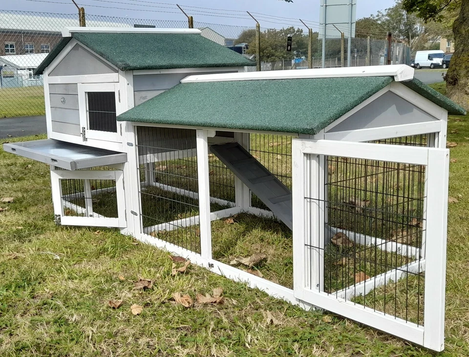 LARGE XXL 180CM OUTDOOR RABBIT HUTCH RUN WOODEN GUINEA PIG BUNNY PET GREY - Image 1 of 4