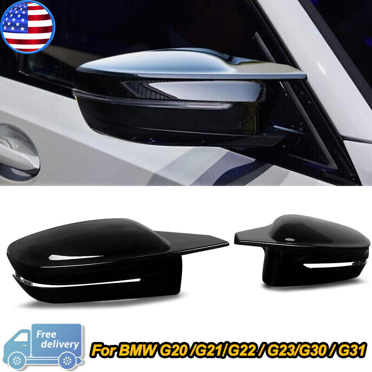 M Style Side Mirror Cover Caps For BMW G20 G22 G30 G11 G14 2019-2023 Gloss Black
