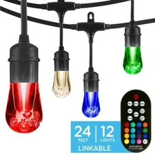 Enbrighten Cafe String Lights 12 Bulb 24' LED Multicolor Changing Indoor/Outdoor