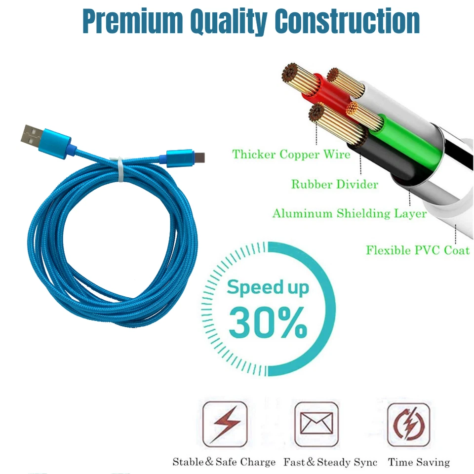 Cargador USB de nailon de 10 pies para iPhone iPad cable de carga trenzado cable adaptador de alimentación Foto 2 de 4