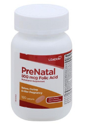 Leader PreNatal Folic Acid 800 mcg, 100 Caplets 096295128314VL