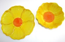 NEW 2PC SET CERAMIC BRIGHT YELLOW SUNFLOWER CEREAL/SOUP BOWL+SALAD/DESSERT PLATE