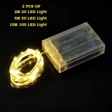 2 Sets 20-100 LED String Fairy Lights Copper Wire Battery Powered Waterproof