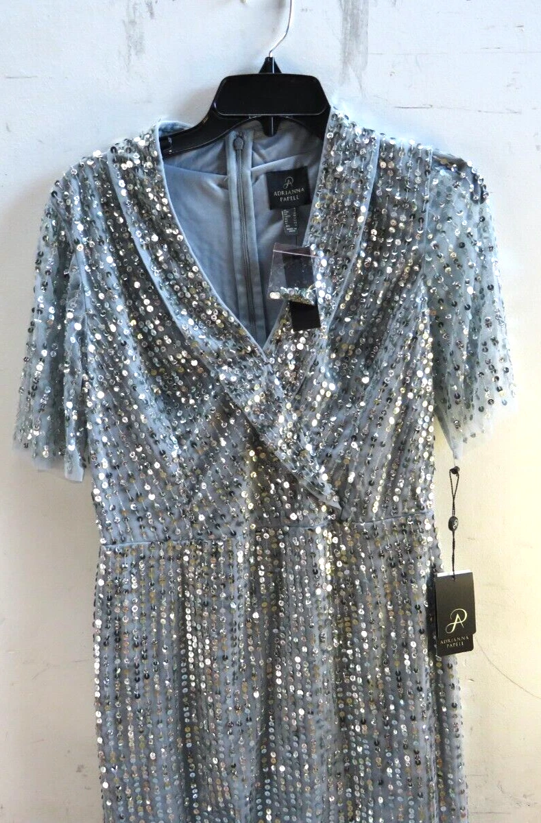 Adrianna papell blue heather beaded cheap gown