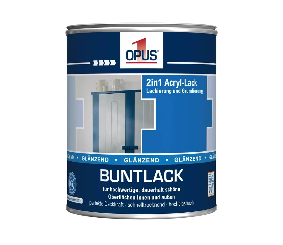 €10,00L 2,5 L Opus 2 in 1 Buntlack Acryl glänzend RAL 9005 innen außen