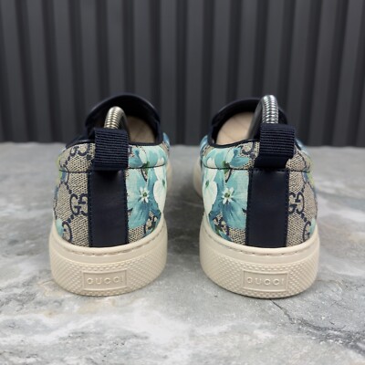 GUCCI Bloom Flower Print Blue GG Supreme Canvas Slip-on 8.5 G or 9
