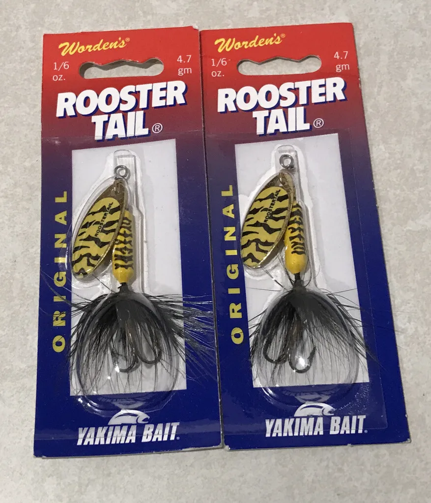ROOSTER TAIL SPINNER LOT OF 2 Worden's Trout Bass 1/6oz YELLOW BLACK TIGER  NEW
