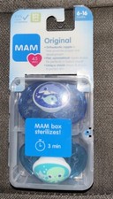 MAM Original 2-Pk Blue  Teal BPA Free Pacifiers W/Sterilizing Case 6-16Mos. 