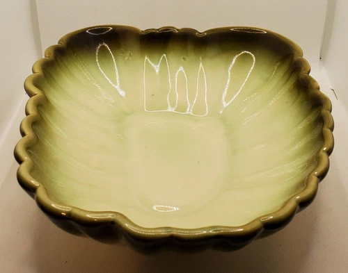 Vintage Mid-Century Hull Pottery Platter #34 USA Ombre Green Design