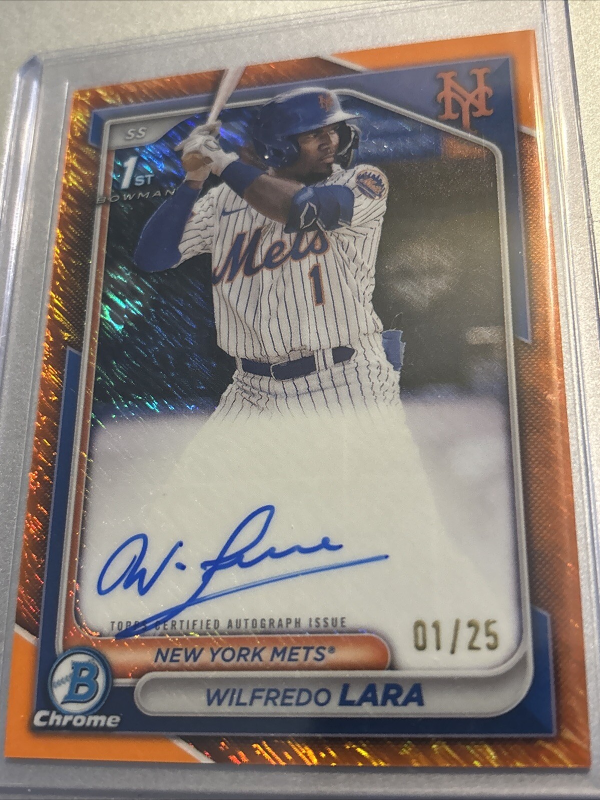 Wilfredo Lara 2024 Bowman Chrome 1st Orange Shimmer Auto 1/25 SSP Mets 🔥⚾️