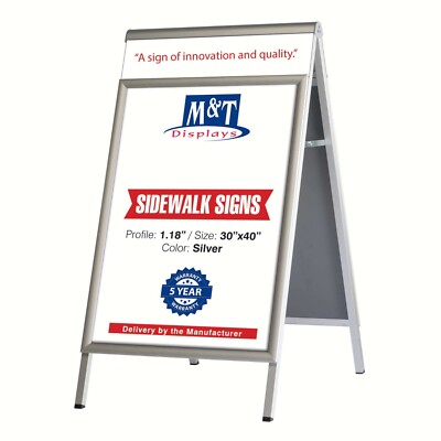 Double Sided Sandwich Board Silver A-Frame 30x40'' Sidewalk Aluminum Sign Holder