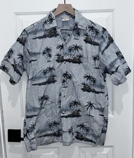 VTG Go Barefoot Hawaiian Shirt Small S Blue Tropical Island Palm Trees Beach