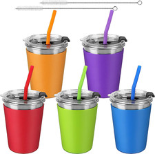 5Pack Kids Cups with Straws and Lids Spill Proof, 12Oz Toddler Straw Cups wit...