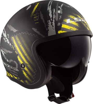 LS2 OF599 SPITFIRE GARAGE MATT GELB SCHWARZ OFFENES GESICHT MOTORRADHELM