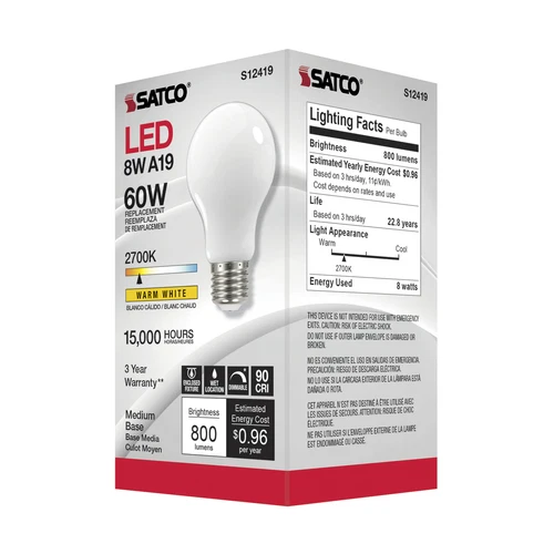 Satco S12419 LED Filament 120V 8.2W A19 Medium E26 Soft White 2700K Warm White - Picture 4 of 6